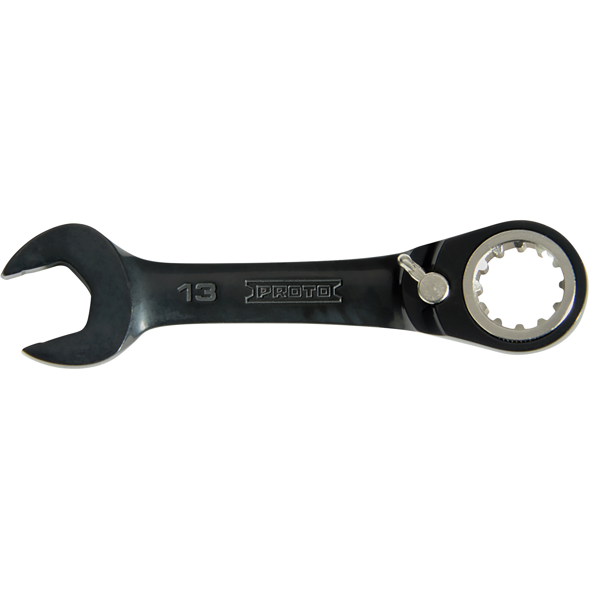 Proto 10mm Black Chrome Stubby Ratcheting Wrench, 12-Point, Model# JSCVM10S